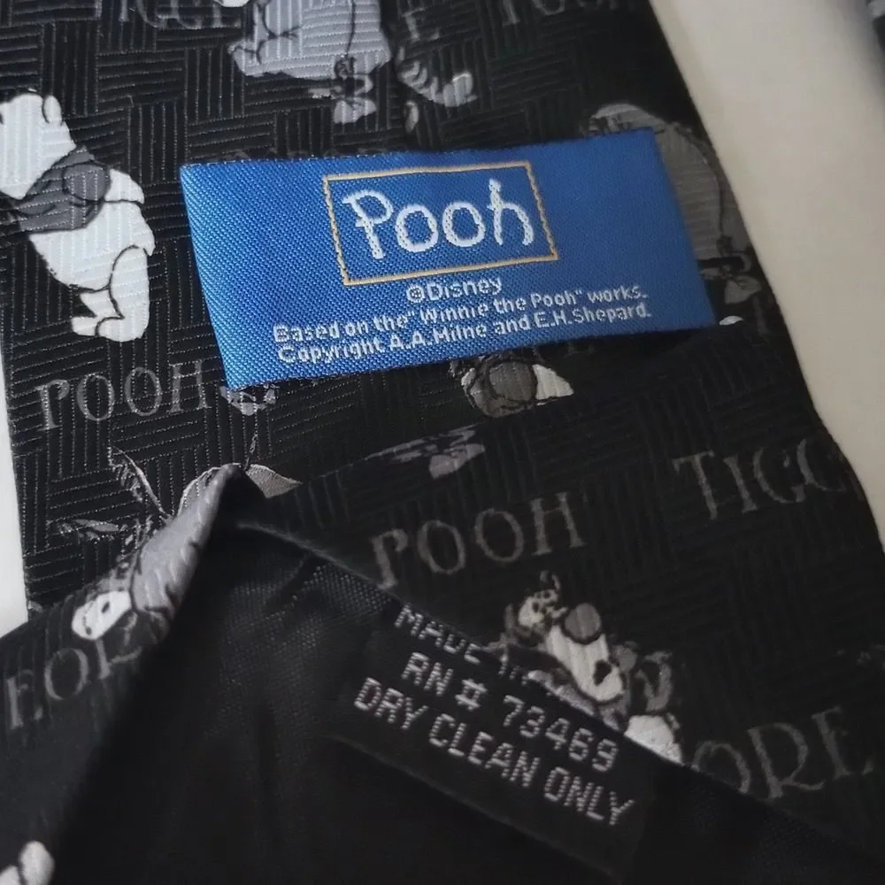 Disney Winnie the Pooh Mens Necktie Black Gray Eeyore Tigger Character Tie Pooh